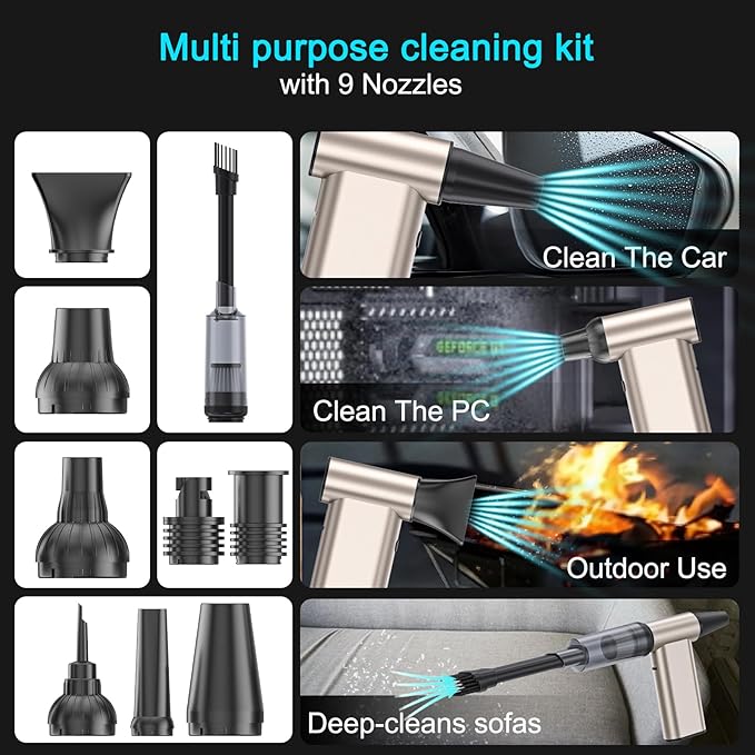 Electric Air Duster, 260000RPM Super Power Cordless Air Duster, Rechargeable Brushless Motor Durable Blower, 4-Gear Adjustable Dust Blower, Fast Charging, for Computer, Keyboard, Outdoor, House Car