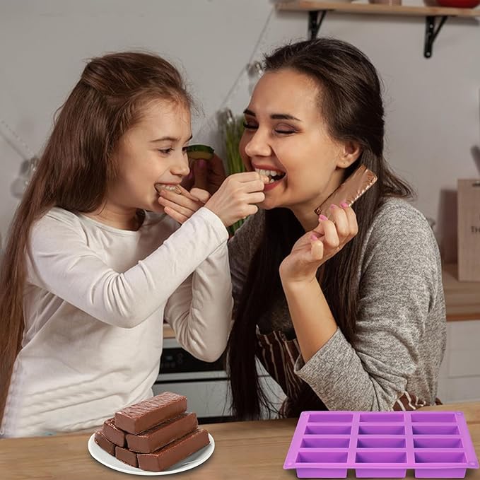 2 Pack Granola Bar Mold Silicone Mold,12 Cavity Rectangle Energy Bar Mold,Cereal Bar Molds for Ganache, Chocolate Bar, Truffles, Cheesecake