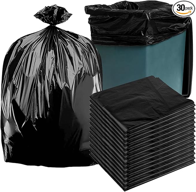 48 gallon heavy duty trash bags, 39.37x47.24 inches, black, extra strong construction & yard bags for commercial, industrial, garden waste, leakproof & puncture resistant(30 pieces）
