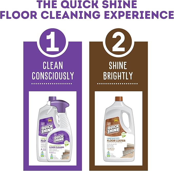 Quick Shine Hardwood Floor Cleaner 64oz, 4Pk| Use in Spray & Vac Mops| Removes Dirt & Scuff Marks| Ready-to-Use, Streak Free, No Rinse| Safer Choice Cleaner| Perfect for Gentle and Effective Cleaning