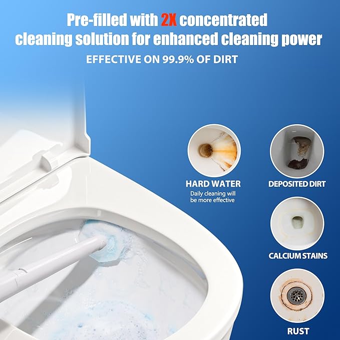 Disposable Toilet Brush with 30 Brush Heads, 3-in-1 Toilet Cleaning System Set-1 Ergonomic Toliet Wand, 1 Compact Holder, 30 Pre-Filled Cleaning Solution Refills for Deep Scrub Toilet. 1 Pack.