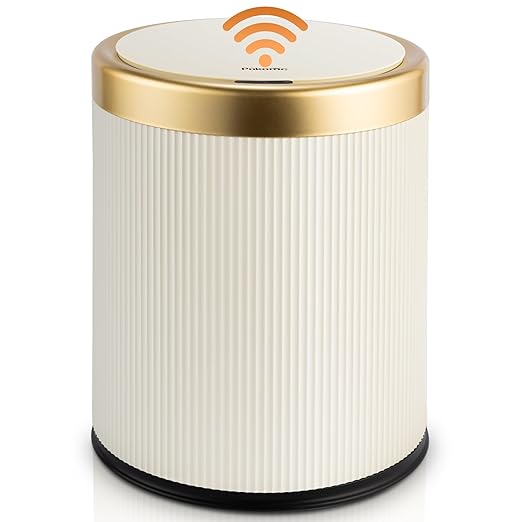Pukomc Bathroom Trash Can with Lid，3.5 Gallon Motion Sensor Waterproof Touchless Garbage Can, Smart Plastic Trash Bins Suitable for Kitchen, Bathroom, Bedroom, Living Room, Office Beige