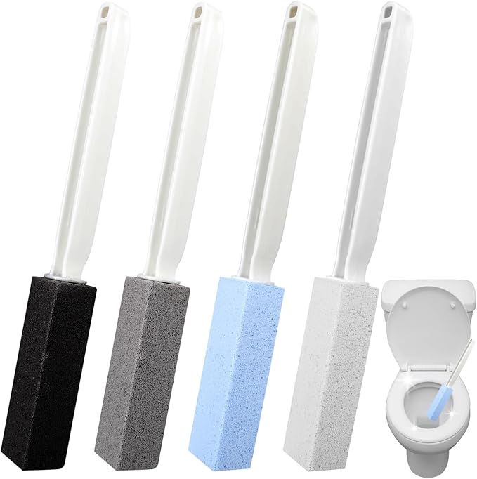 Pumice Stone for Toilet Bowl Cleaning with Handle 4 Pack Pumice Stone Blocks Hard Water Remover Cleaner for Bathroom Kitchen Pool Sinks and Grill Blue White Black and Gray