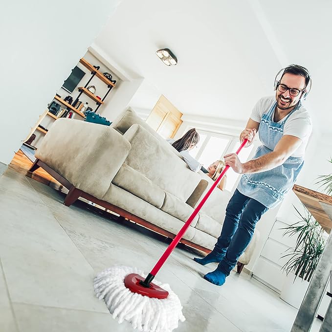 Mop Replacement Head - 4 Pack EasyWring Mop Refills Compatible with Triangle Spin Mop - Microfiber Mop Easy Cleaning Floor Head Mop for Floor Cleaning Includes 1 Rotating Mop Base