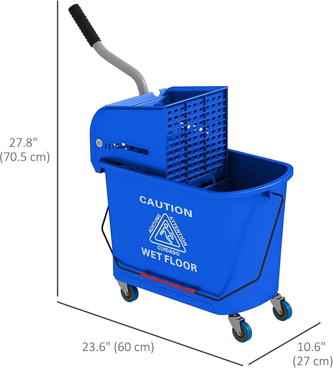 HOMCOM Compact Mop Bucket with Wringer on Wheels for Floor Cleaning, 21 Quart, Separate Dirty and Clean Water, for Home, Apartment, Blue