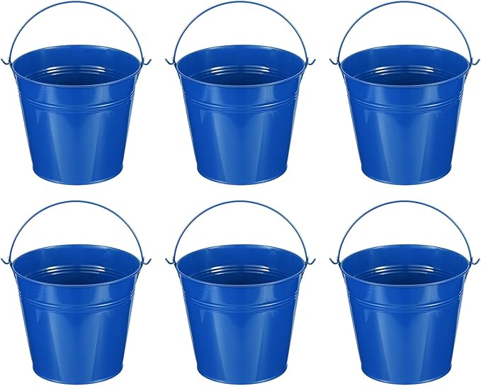 PATIKIL 5.9"x5.1" Small Metal Buckets with Handle, 6 Pcs Mini Galvanized Bucket Colorful Easter Buckets for Crafts Party Favors Decoration, Deep Blue
