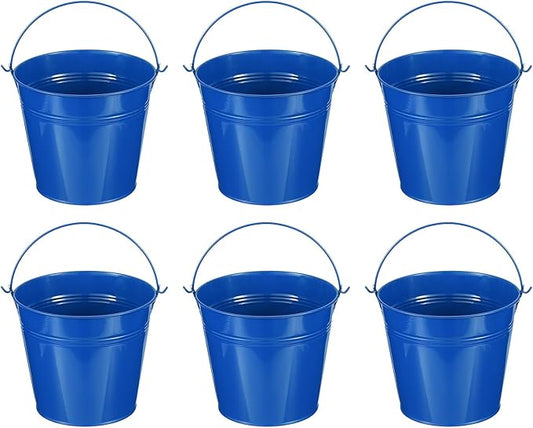 PATIKIL 5.9"x5.1" Small Metal Buckets with Handle, 6 Pcs Mini Galvanized Bucket Colorful Easter Buckets for Crafts Party Favors Decoration, Deep Blue