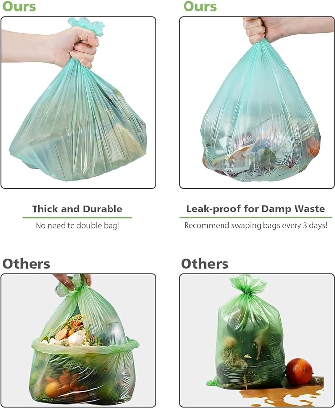 Biodegradable 8 Gallon Trash Bags, AYOTEE Garbage Bags 8 gallon, Compostable Medium Trash Bag, Unscented Leak Proof Bag for Office, Home, Bathroom, Bedroom, Car, Kitchen, Pet(Green)
