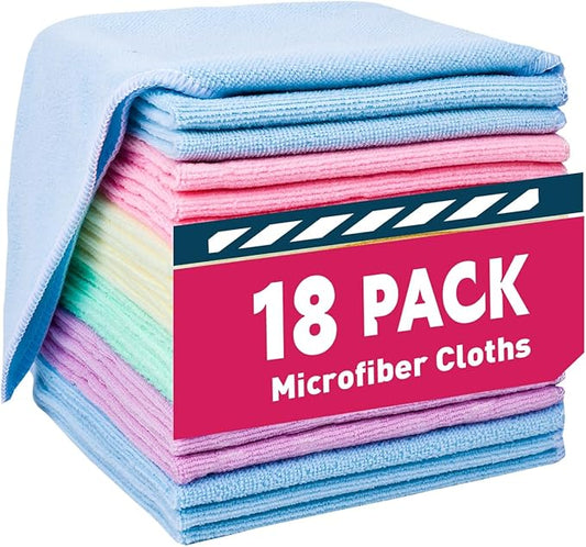 Microfiber Cleaning Cloths-18 Pack, Cleaning Rags, Microfiber Towels for Cars, Home 5 Colors Assorted (12x12 inches)