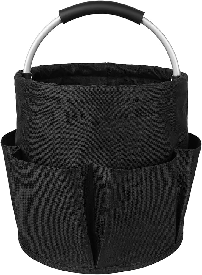 17L Cleaning Caddy with Handle, Garden Tool Organizers Bag, Cleaning Bucket Organiser, Foldable Gardening Bags Multi Pocket, Black
