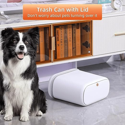 MOPALL Bathroom Trash Can with Lid, 3.3 Gallon Slim Odor-Control & Pet-Proof Garbage Bin, Automatic Bag Adsorption, Fits in Narrow Spaces, White