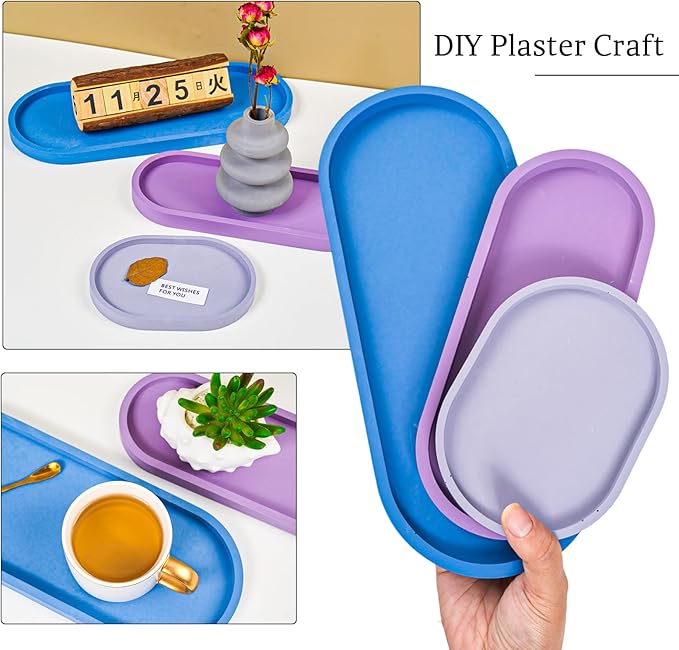 Resin Tray Molds 13" Large Oval Coaster Silicone Mold for Epoxy Resin Casting DIY Jewelry Container Ring Trinket Storage Plate Mould with Edges 3 Sizes Cement Dish Art Craft Gift Mould Home Decoration