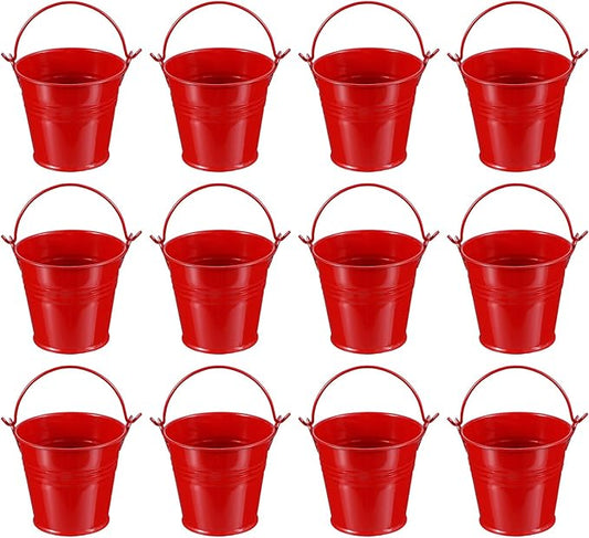 PATIKIL 2.7"x2.3" Small Metal Buckets with Handle, 12 Pcs Mini Galvanized Bucket Colorful Easter Buckets for Crafts Party Favors Decoration, Red