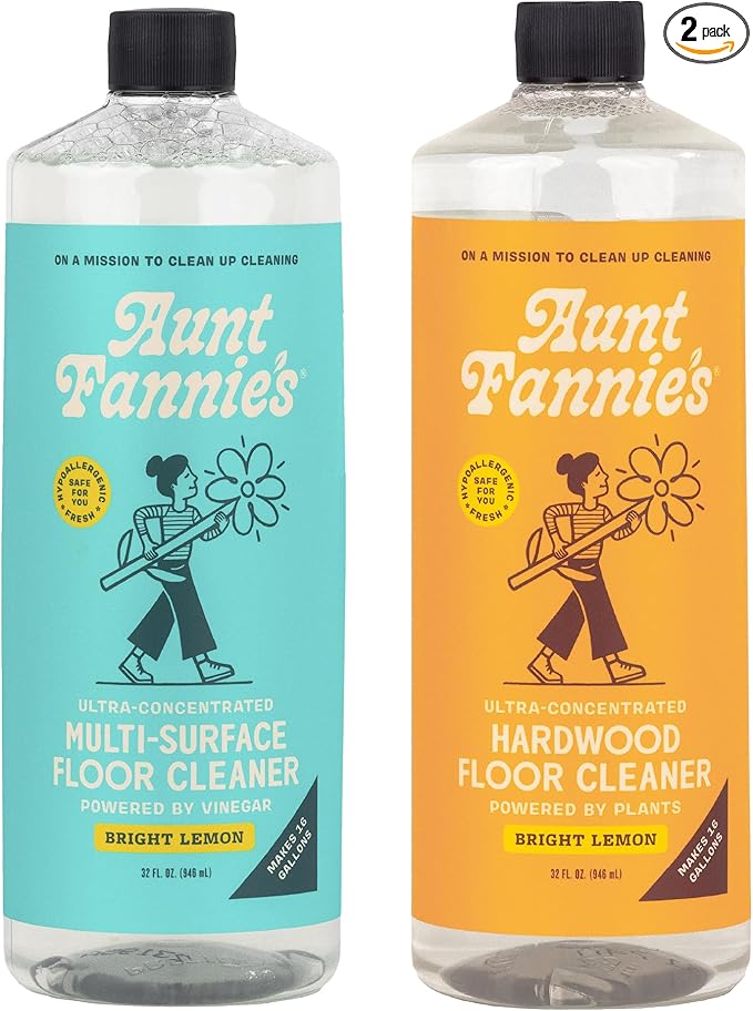 Aunt Fannie's Bundle: Floor Cleaner Vinegar Wash (Lemon) + Hardwood Floor Cleaner (Lemon)