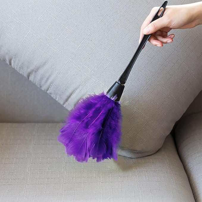 Turkey Feather Dusters for Cleaning Home Blinds Kitchen car Office, Eco-Friendly Reusable （2 pcs Purple）
