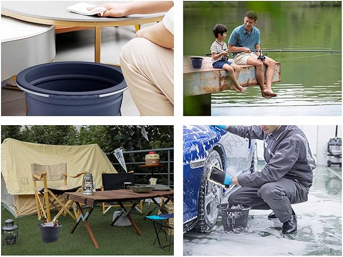 Collapsible Buckets, Silicone Bucket, Household Cleaning or Car Washing, Portable Folding Bucket for Fishing or Camping, 2.6 Gallons (10 Liters), Space-Saving Design, Round (Gray)