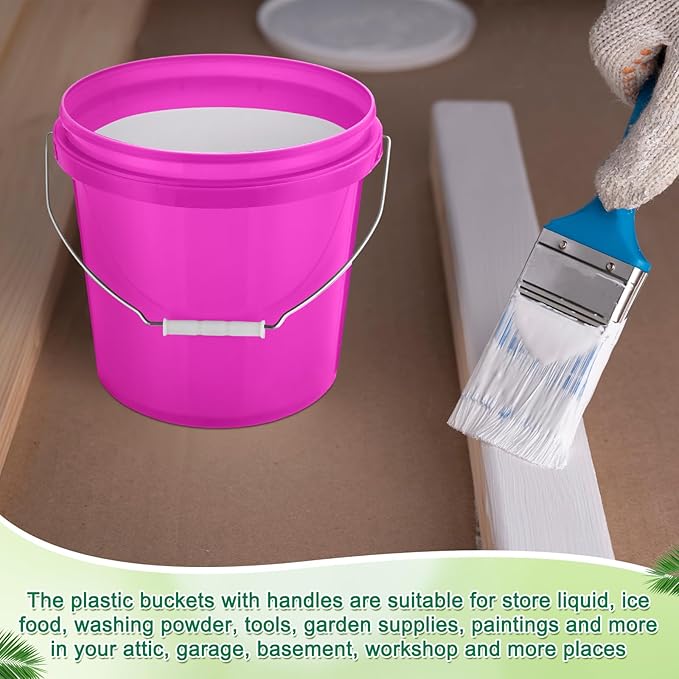Tioncy 10 Pcs 2 Gallon Plastic Bucket with Lid Heavy Duty 2 Gallon Bucket Pail with Lid Handle for Storage Container Home Household Cleaning (Pink)
