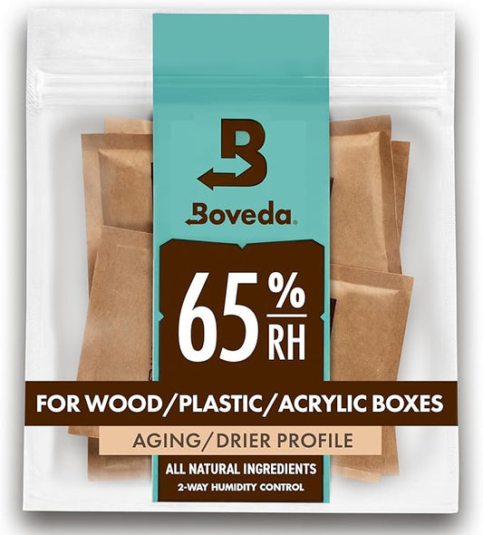 Boveda 65% Two-Way Humidity Control Packs For Aging & Long-Term Storage in Plastic & Wood Boxes – Size 60 – 4 Pack – Moisture Absorbers – Humidifier Packs – Hydration Packets in Resealable Bag