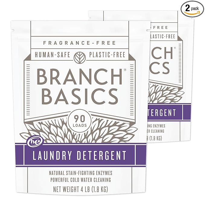 Branch Basics Laundry Detergent – 2 Pack, 4lbs per | Plant & Mineral-Based Formula | Lifts Stains & Removes Odor | Plastic-Free, Fragrance-Free & Safe for Sensitive Skin