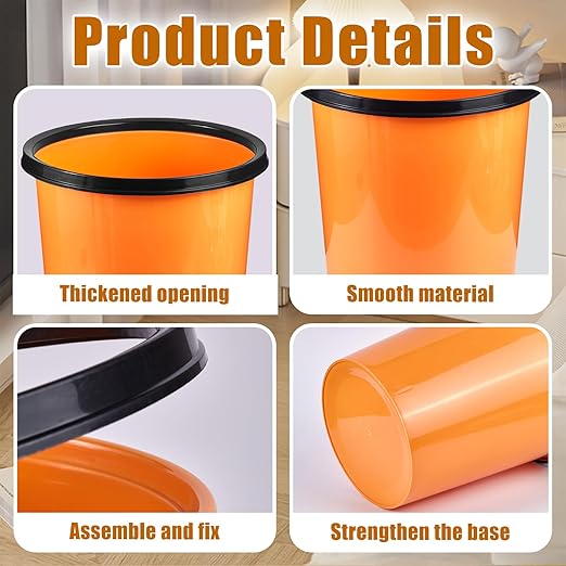 Plastic Small Trash Can Wastebasket - Garbage Can Basket for Bathrooms - Laundry Room, Kitchens, Offices, Kids Rooms, Dorms - Orange