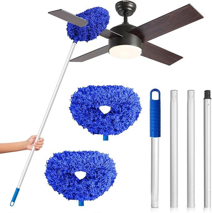 DRQ Ceiling Fan Cleaner Duster, 2 Pack Reusable Microfiber Duster with Extension Pole, 13 to 50 Inch Fan Blade Cleaner, Removable Dusters for Cleaning Walls Bookshelves Door Window Top (Dark Blue)