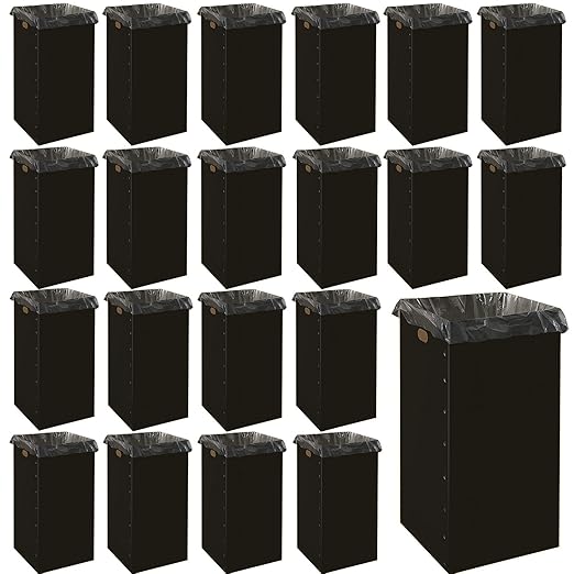 Nosiny 20 Pcs 50 Gallon Disposable and Reusable Corrugated Cardboard Trash Cans for Events, Recycling Bins Bulk with Trash Bags,Cardboard Garbage Boxes for Parties,18" x 18" x 36" (Black)