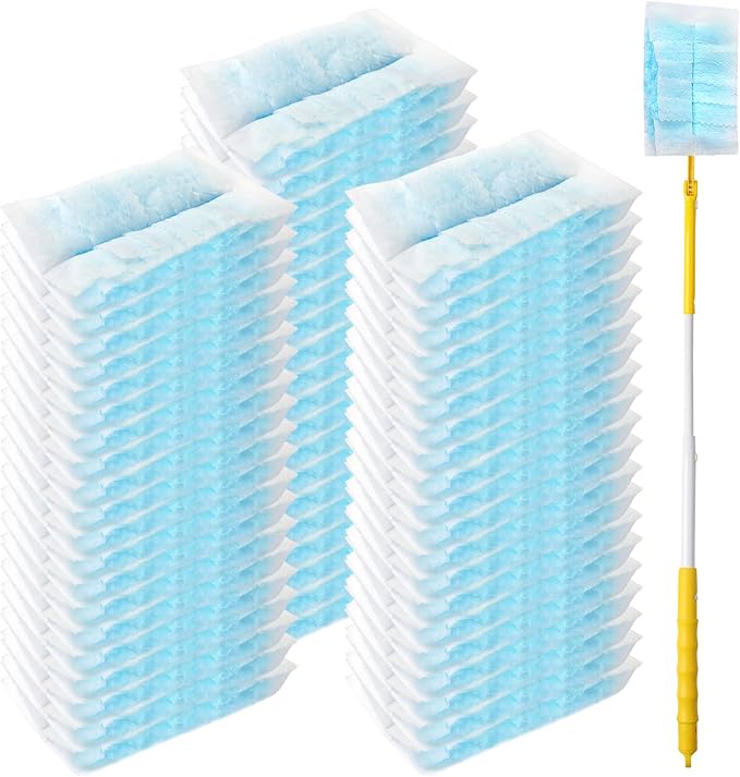 60 Count Microfibre Feather Duster Refills Compatible with Swiffer Dusters, Disposable Static Dust Removal Refills, Multi-Surface Duster with 1 Pcs Retractable Handle(Unscented, Pack of 1)