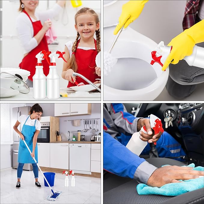 Gerrii 12 Pcs Plastic Spray Bottles with Adjustable Nozzle and Label for Cleaning 24 oz Anti Leak HDPE Spraying Bottles Empty Water Squirt Bottle (Red)