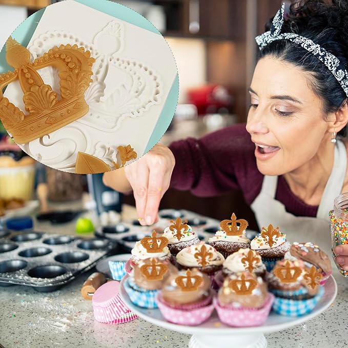 1 Pcs Baroque Embossed Scroll Silicone Mold, Crown Cake Decoration Fondant Mold for Kitchen Baking Cookie Cupcake Decoration Candy Chocolate and Resin Pendant Clay