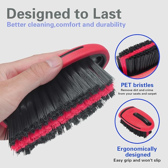 Carpet and Upholstery Cleaning Brush,Carpet Scrubber Stiff Bristle Detailing Scrub Brushes,Interior Leather Brush for Car and Home (Red)