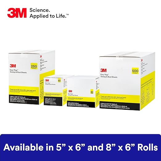 3M Easy Trap Sweep and Dust Sheets, 2 Rolls of 250 5" x 6" Sheets (500 Sheets), Disposable Easy Sweep Floor Duster, Picks Up 8x More Dirt, Dust, Sand, Hair, Works on Dry or Wet Surfaces, 55655W