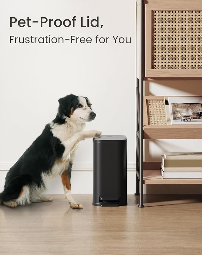 Cesun Small Bathroom Trash Can with Lid Soft Close, Step Pedal, 5 Liter / 1.3 Gallon Stainless Steel Garbage Can with Removable Inner Bucket, Waste Basket for Bathroom, Bedroom (Matte Black)