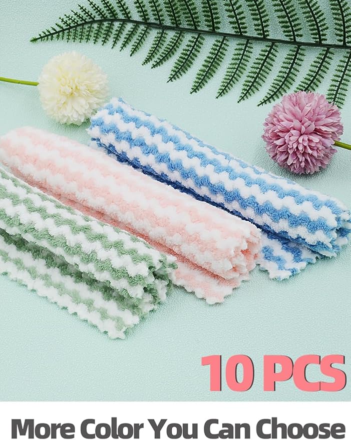 10PACK Kitchen Cleaning Cloths, Microfiber Dish Cloths: All-Purpose Washing/Soft/Lint Free/Absorbent/Quick Dry Reusable Washable Towels for Bathroom/Car/Glass, 10''x10'' - Pink