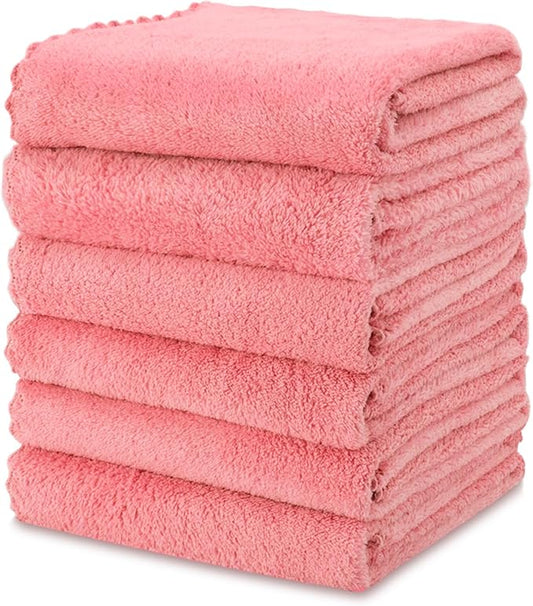 kimteny Kitchen Cloth Dish Towels, 13x28 Inches Premium Dishcloths, Super Absorbent Coral Velvet Microfiber Cleaning Cloths, Fast Drying Rags for Washing Dishes (13x28-6 Pack, Pink)