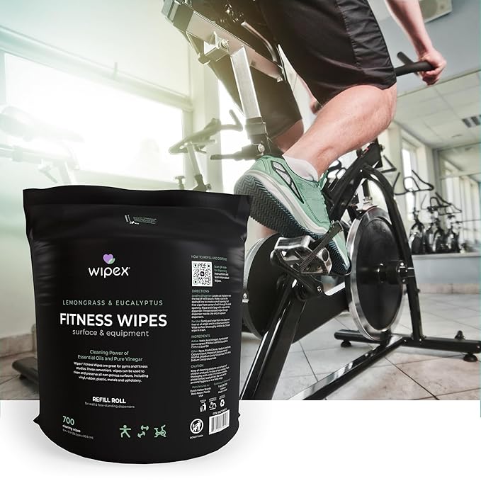 Wipex Plant Based Gym Wipes Dispenser Refill - 700 Count Fitness Equipment Wipes (Original Lemongrass + Bucket, 700 Count (Pack of 2 + Bucket))