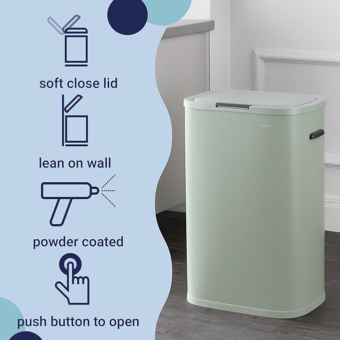 happimess HPM1017E Tammi Kitchen 14.5-Gallon Slim Metal Push Button Trash Can for Home, Kitchen, Laundry Room, Office, Bedroom, Bathroom, Pistachio Gelato