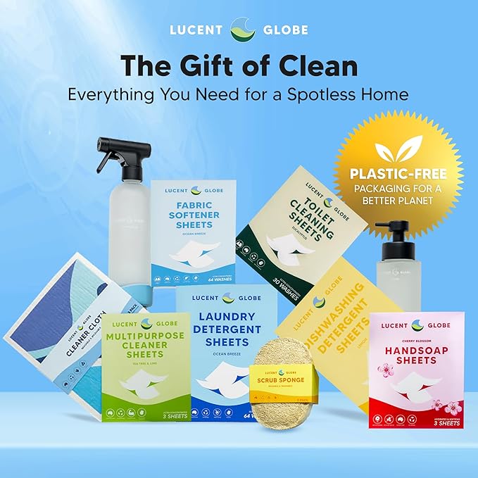 Lucent Globe Laundry Detergent Sheets - Pre-Measured Laundry Sheets - Powerful Stain Removal - Gentle on Skin & Fabrics - Works in All Washers - Convenient and Travel Friendly (Ocean Breeze)