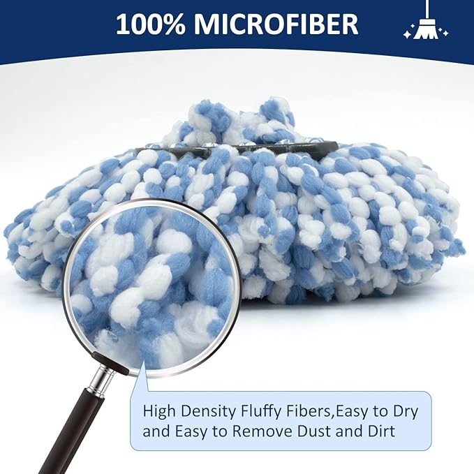 2 Pack Spin Mop Replacement Head,1 Base,4-Section Sturdy Iron Mop Handles Compatible with O Ceda EasyWring RinseClean 2 Tank System Mop,Oceda Mop Refills and Mop Stick 30" to 58" Set to Floor Clean