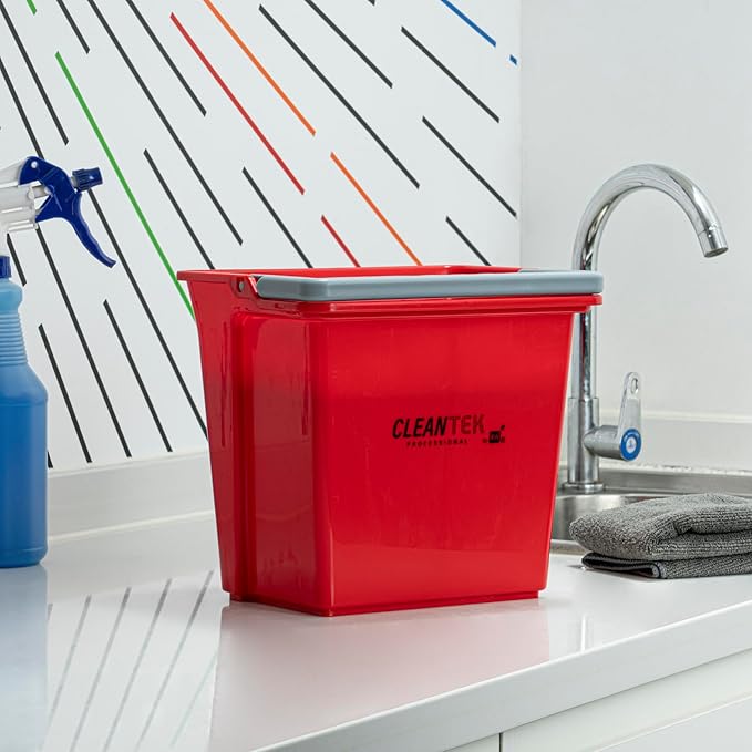 Restaurantware-Clean Tek Professional 6 Quart Cleaning Bucket, 1 Utility Pail with Handle - Heavy-Duty, Portable, Red Plastic Washing Pail, Perfect for Household, Outdoor, Car Wash and More