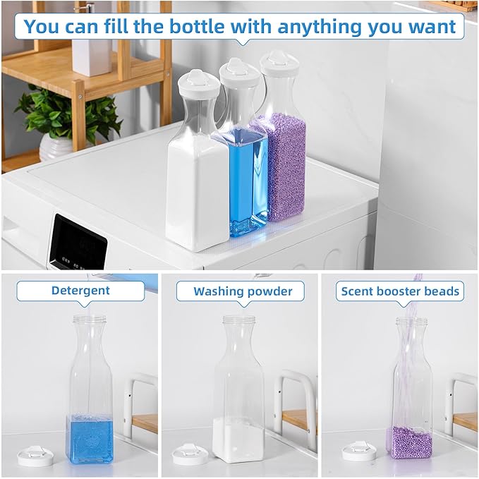Laundry Detergent Dispenser,54oz Fabric Softener Dispenser,Plastic Liquid Laundry Detergent Container,Laundry Detergent Organizer for Laundry Room Organization with 4 Labels,3 Pack