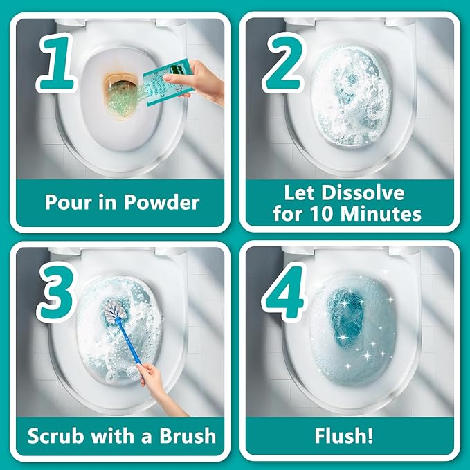 Toilet Bowl Cleaner Powder - Self-Activating Toilet Cleaner for Stubborn Stains & Limescale, Deep Cleaning Foam with Mint Fragrance, Safe Toilet Cleaning Supplies (4 Packs × 3 oz)