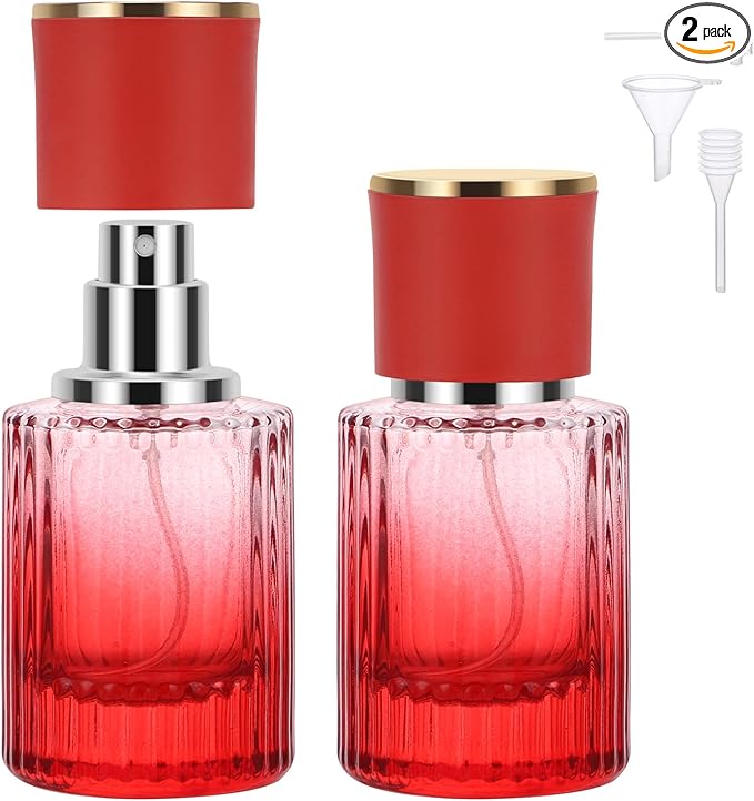 Segbeauty 1oz Perfume Spray Bottle, 30ml Red Vintage Refillable Perfume Bottle Glass Sprayer Bottles for Women, 2Pcs Large Cosmetic Cologne Travel Atomizer Portable Clear Cologne Container for Travel