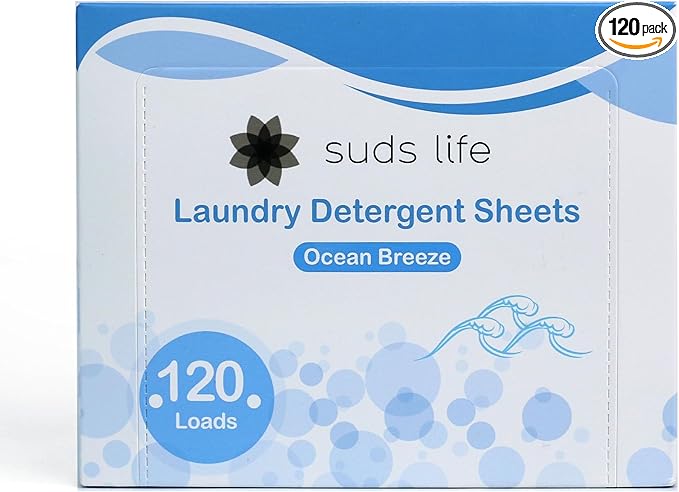 Suds Life Laundry Detergent Sheets (60 Sheets) Ocean Breeze, Lavender, Rainforest - Portable, Concentrated Laundry Detergent (Up to120 Loads) (Ocean Breeze)
