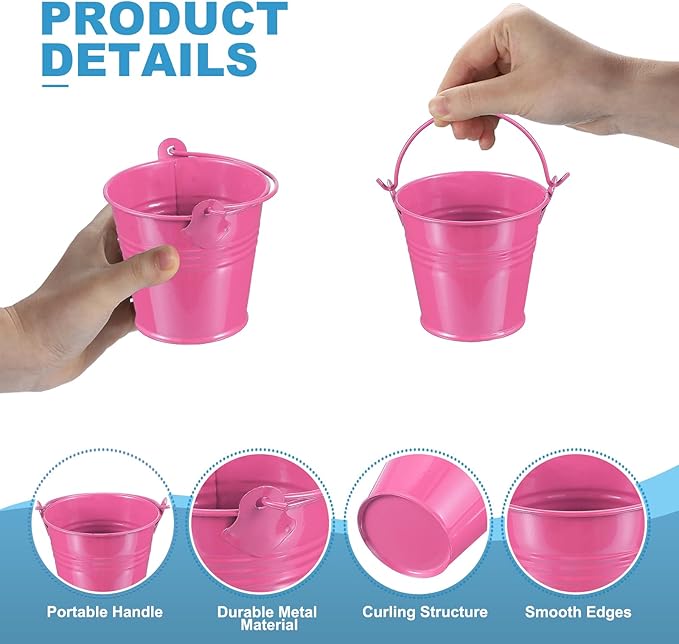 PATIKIL 2.7"x2.3" Small Metal Buckets with Handle, 12 Pcs Mini Galvanized Bucket Colorful Easter Buckets for Crafts Party Favors Decoration, Rose Red