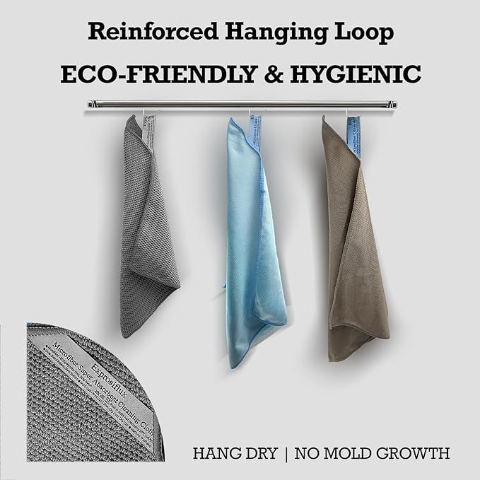 2-Step Glass Cleaning Cloth 3-Pack - Lint-Free Microfiber Towels Polish & Scrub Kit - Water Only Streak-Free for Windows, Cars, Mirrors - Blue, Brown, Gray