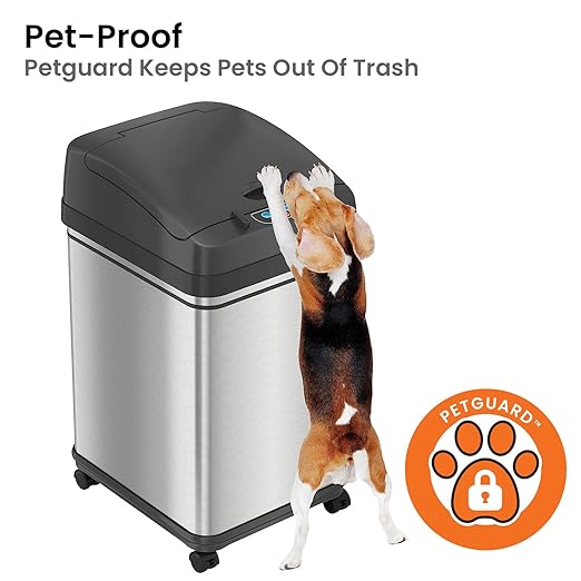 iTouchless 8 Gallon Dog-Proof Sensor Kitchen Trash Can with Lid and Odor Filter, Stainless Steel 30 Liter Automatic Recycling Bin Prevents Pets Getting in Trashcan, Home, Office, Bathroom, Bedroom