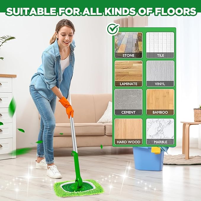 Reusable Microfiber Mop Pads Washable Wet Pads Compatible with Swiffer Sweeper Refills Pads for Wet & Dry Sweeping Cloths Mop Head Replacement for Household Cleaning (4PCS)