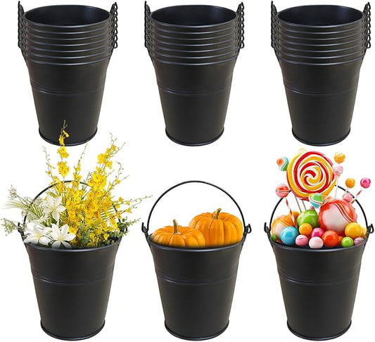 24 Packs Mini Metal Buckets with Handles,5 x 3.5 x 4.7 Inch Black Mini Iron Pail Small Galvanized Tin Pails for Events, Classroom, School Storage, Succulents, Rustic Home Decor