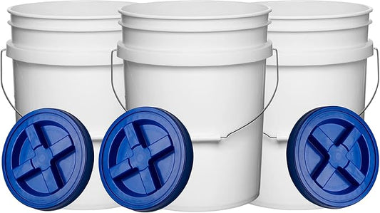 House Naturals 5 Gallon Plastic Bucket Pail Food Grade with Blue Screw on Lid(Pack of 3) Made in USA