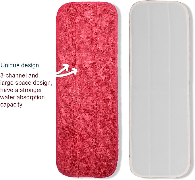 Microfiber Replacement Mop Pad, 18 x 6 Wet & Dry Home & Commercial Cleaning Refills, Reusable Floor Mop Pads, 6 Pack (Red)…